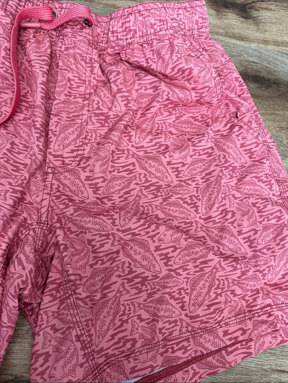 Men's Pink Patterned Swim Trunks with Drawstring - Picture 3 of 4